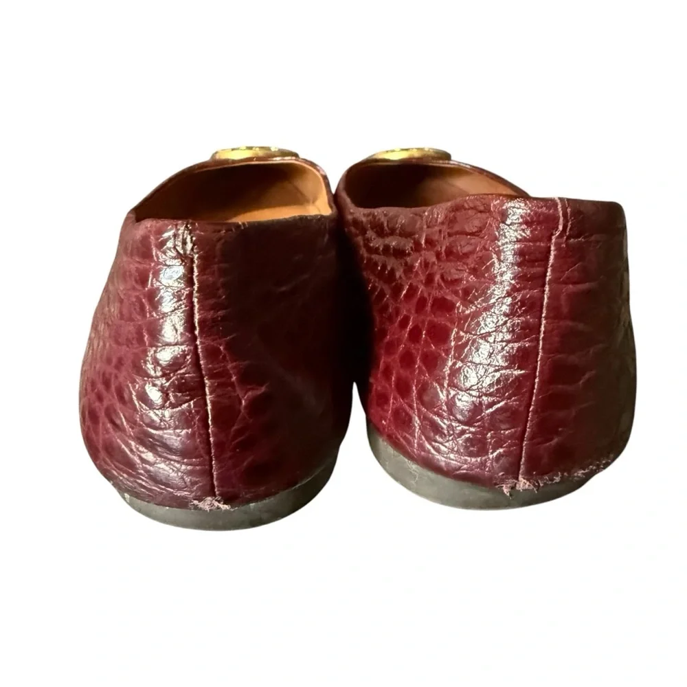 Tory Burch Burgundy Croc Embossed Leather Chelsea Ballet Flats Size 38.5 or‎ 8